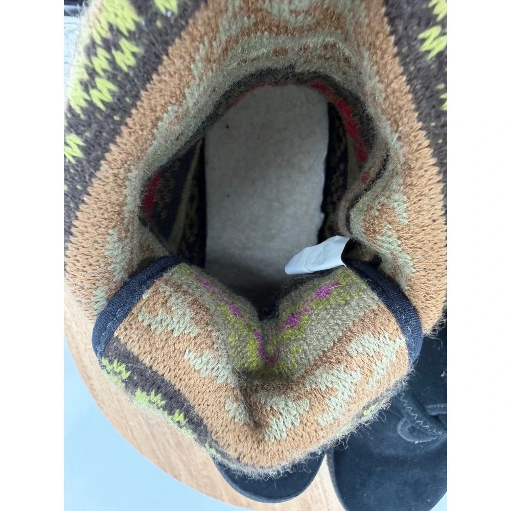 Ahnu Womens Black Himalaya Moccasin Boots Knit Cuffs Sherpa Insoles Size 6‎